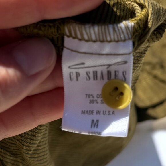 CP Shades Green Cotton Silk Button Down Top Blouse Size Medium Short Sleeves - Picture 7 of 10